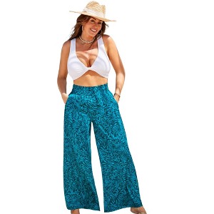 Swimsuits for All Women's Plus Size Pack N' Go Wrinkle-Resistant Cover Up Wide Leg Pant - 1 of 4