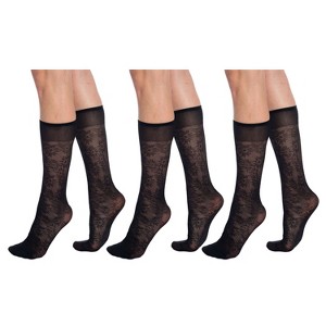 3 Pairs Sheer Knee High Socks for Women 15 Denier with Stay-Up Band One Size - 1 of 3