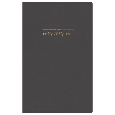 2023 Planner 5"x8" Weekly/Monthly Faux Leather Bookbound Dark Charcoal - Ivory Paper Co