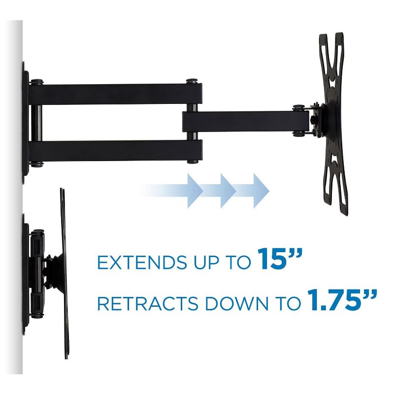 Mount-It! TV Wall Mount Bracket with Full Motion Arm Fits 13 - 42 Flat Screen TVs VESA 75, 100, 200, 55 Lbs. Weight Capacity with 15" Extension, 4 of 8