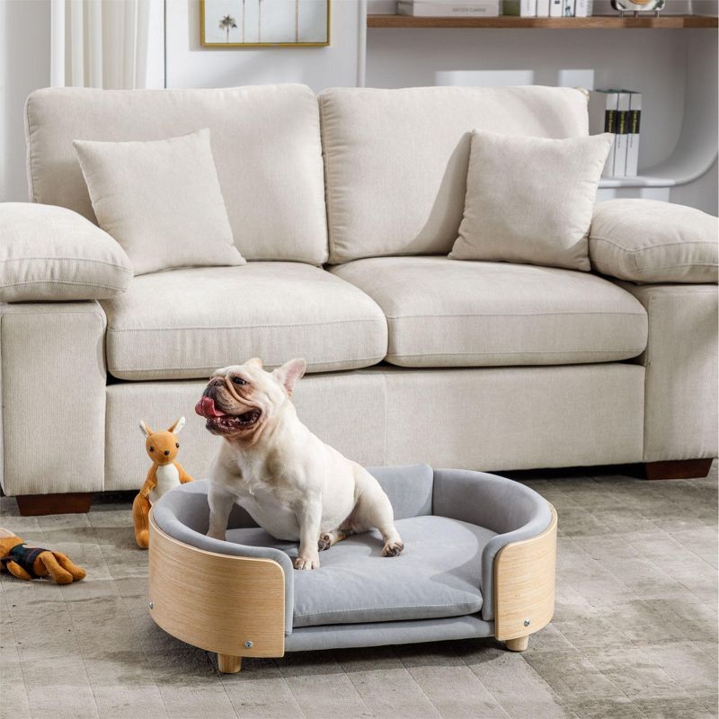Bulldog Large Dog Beds With Removable Washable Cover, Velvet Cushion With Solid Wood legs and Bent Wood Back-The Pop Maison, 5 of 9