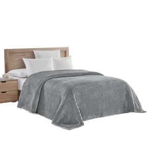 Plazatex Striata Lined Oversized All Season 100% Polyester Blanket Queen Grey - 1 of 4