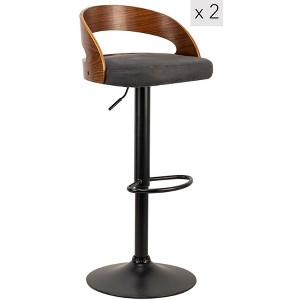 Set of 2 Wood and White Bouclé Bar Stools, Modern Design Style ,Upholstery , Dining Room - 1 of 4
