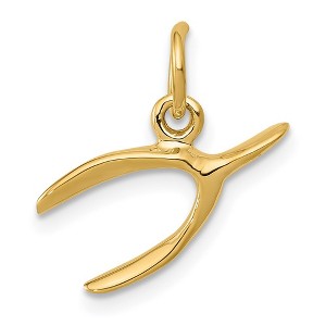 Black Bow Jewelry 14k Yellow Gold 3D Wishbone Charm or Pendant, 16mm (5/8 inch) - 1 of 4