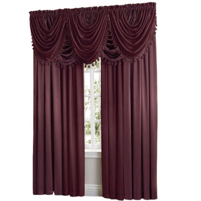 Kate Aurora 9 Piece Rod Pocket Semi Sheer Burgundy Window Curtains & Tasseled Valance Set - 84 in. Long