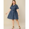 Agnes Orinda Women's Plus Size Relaxed Fit Buttons Belted Short Sleeves Chambray Shirtdress - 3 of 4