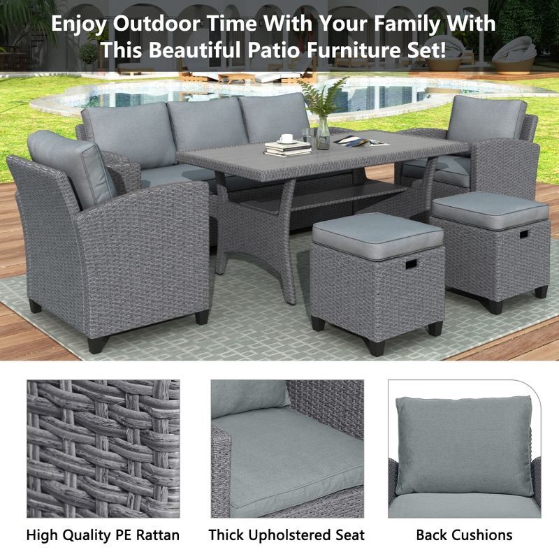 6 PCS Patio Outdoor Rattan Round Sofa Conversation Set with Table, Gray-ModernLuxe, 4 of 15