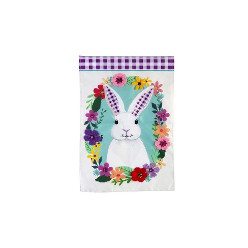 Evergreen Gingham Bunny Garden Applique Flag 12.5 X 18 Inches Indoor ...