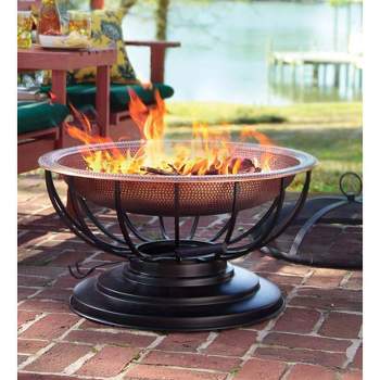 Plow & Hearth - Hammered Copper Fire Pit With Lid Converts To Table