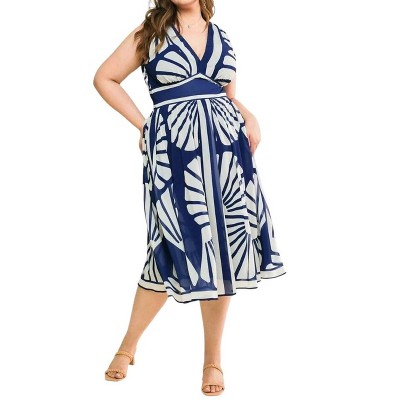 Women's Ella V-Neck A Line Midi Dress - Curve Market