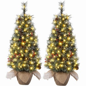 3FT Pre-Lit Christmas Tree, Artificial Mini Christmas Tree with 78 Led Lights, Xmas Decorations for Fireplace, Office, Tabletop, Home Decor Indoor - 1 of 4