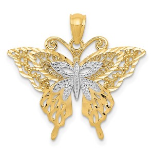 Black Bow Jewelry 14k Yellow Gold and White Rhodium Fancy Butterfly Pendant, 25mm - 1 of 4