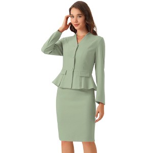 INSPIRE CHIC Women's Long Sleeve Collarless Peplum Blazer and Pencil Skirts Suit Set 2 Pcs - 1 of 4