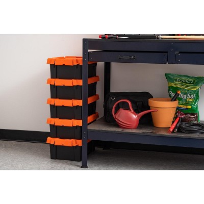 Heavy Duty Black and Orange Stackable Plastic Storage Bins with Lids