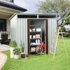 6ft x 5ft Outdoor Metal Storage Shed with Window Lockable Sliding Doors Floor Frame Tool Storage House Flat top - 2 of 4
