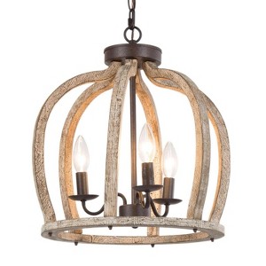 LNC Quaint 3-Light 15" Farmhouse Dome Small Chandelier, Rustic Bronze and Distressed Grayish White Wood - 1 of 4