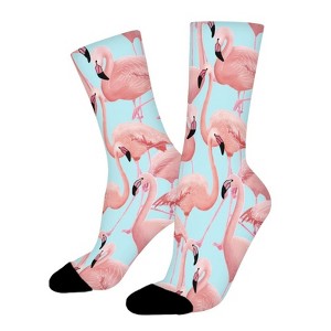 Pink Flamingo Pattern Women Printed Crew Socks Funny Funky Socks Soft Polyester Novelty Gifts for Artists Men - 1 of 1