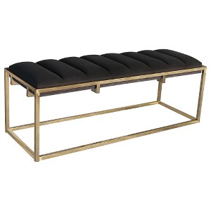 TiramisuBest Grey and Oak Tufted Bench, Grey Fabric Entryway Bench, 50.0"L x 18.0"W x 17.0"H - 1 of 4