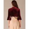 Allegra K Women's Velvet Shrug 3/4 Sleeve Open Front Ruffled Cropped Cardigan - 3 of 4