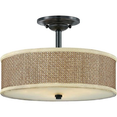 Mystic Black Rattan Drum Semi-Flush Mount Light