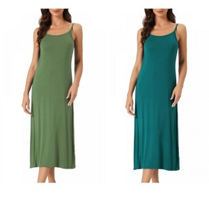 INSPIRE CHIC Women's 2 Pcs Nightgown Sleeveless Spaghetti Strap Midi Cami Camisole Full Slip Under Dress - 1 of 4