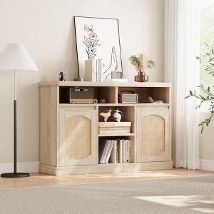 47'' Sideboard Buffet Cabinet with Storage, Farmhouse Kitchen Sideboard with 2 Rattan Doors, Coffee Bar Cabinet with Adjustable - 1 of 4