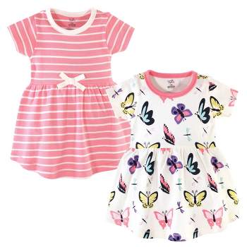 Touched by Nature Baby and Toddler Girl Organic Cotton Short-Sleeve Dresses 2pk, Butterflies and Dragonflies