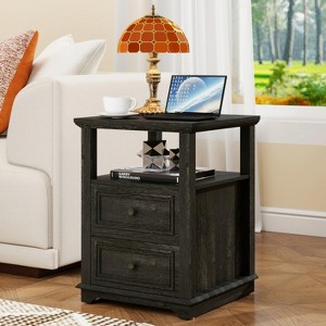 Vipbear 18" Blue Nightstand with Chargers Rustic Wooden High Nightstand with 2 Drawers for Bedroom, Living Room and Closet - 1 of 4