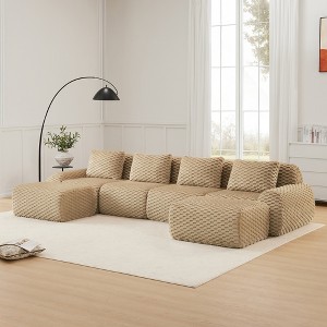 146'' Flannelette U-Shaped Modular Sectional Sofa with Movable Ottoman, Boneless Design, and Deep Seat - 1 of 4