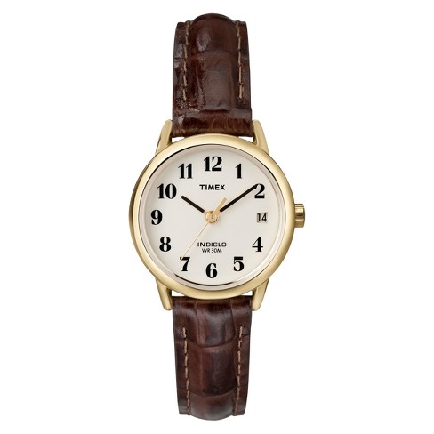 Women's Timex Easy Reader Watch With Leather Strap - Gold/brown T20071jt :  Target
