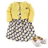 Hudson Baby Infant Girl Cotton Dress, Cardigan and Shoe 3pc Set, Daisy