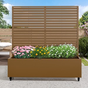 SpassWay Metal Planter Box with Trellis Raised Garden Bed with Arbor Privacy Screen Black/Gray/brown - 1 of 4