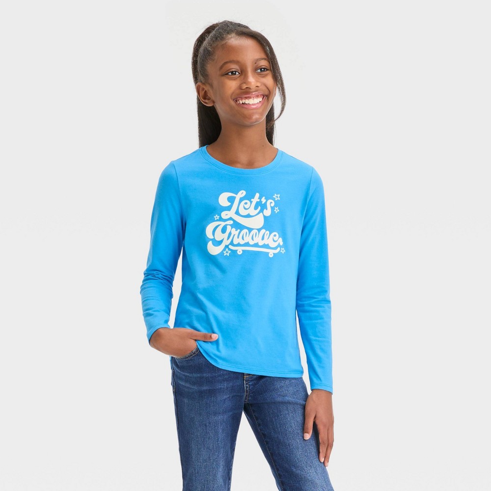 (Cases 12)Girls' Long Sleeve 'Let's Groove' Graphic T-Shirt - Cat & Jack™ Bright Blue L