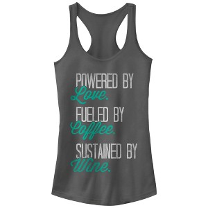 Juniors Womens CHIN UP Powered by Love Fueled by Coffee Racerback Tank Top - 1 of 3