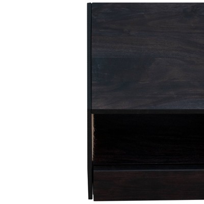 Cottage Charm Acacia Wood & Woven Jute Nightstand - Brown/Black