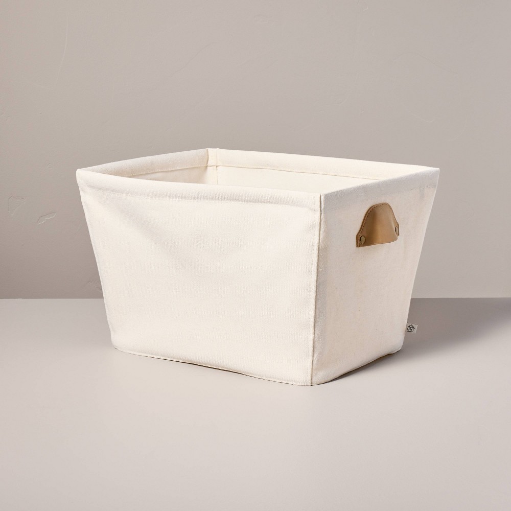 Decorative Canvas Storage Bin with Faux Leather Cup Handles Cream/Tan - Hearth & Hand™ with Magnolia