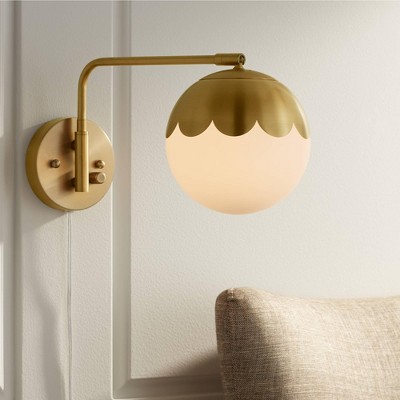 Kelowna Antique Brass Swing Arm Wall Lamp with Dimmable Globe Shade