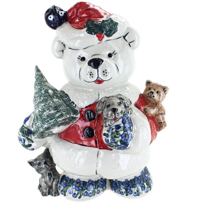 Blue Rose Polish Pottery Pandora Christmas Teddy Bear