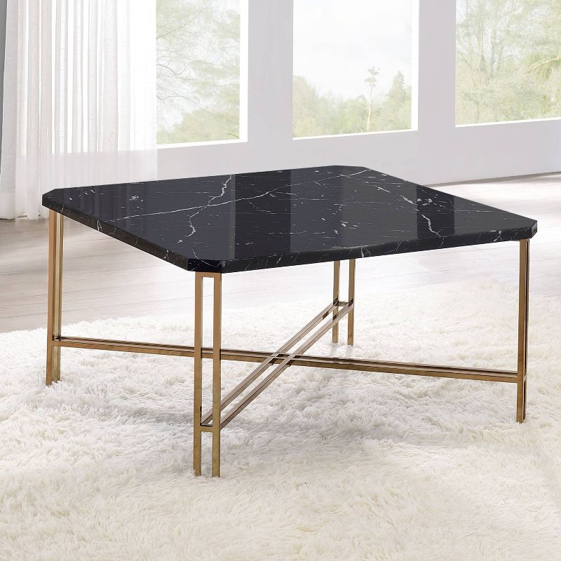 Daxton Faux Marble Square Cocktail Table Black/Gold - Steve Silver Co., 5 of 11
