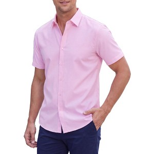 INSPIRE CHIC Men's Short Sleeve Wrinkle Free Button Down Business Dress Shirt M Pink : Target