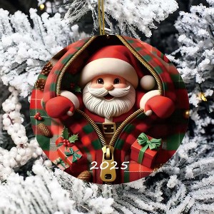 2025 Christmas Ornaments, Funny Ceramic Christmas Tree Decorations, Stained Glass Style, Unique Santa Gift Exchange - 1 of 4