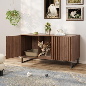 Double Room Large Cat Cabinet, Litter Box Furniture Hidden with Scratch Pad - 1 of 4
