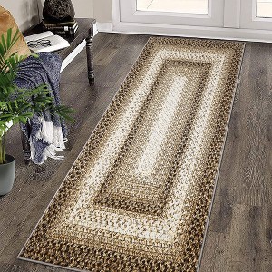 Modern Braided Print Area Rug Boho Rug Geometric Rug Washable Living Room Bedroom Rug - 1 of 4