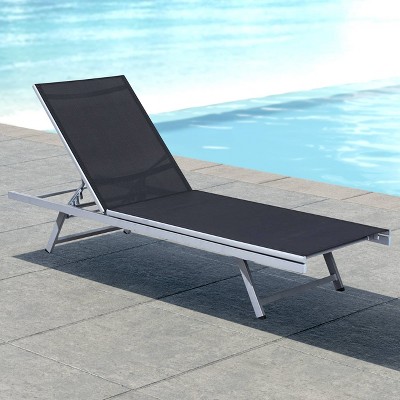 Black Weather-Resistant Mesh Armless Reclining Patio Chaise Lounger