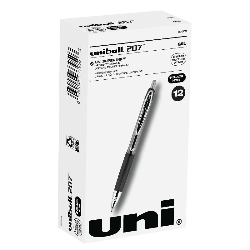 uni-ball uniball 207 Retractable Gel Pens Medium Point 0.7mm Black Ink 12/Pack (33950), 1 of 9