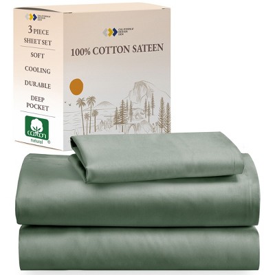 Soft 100% Cotton Sheets Set - Cooling Durable Sateen, Deep Pocket - by California Design Den