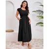 Coolmee Women Plus Size Casual Smocked Round Neck Short Sleeve Midi A-Line Flutter Dress With Pocket - 2 of 4