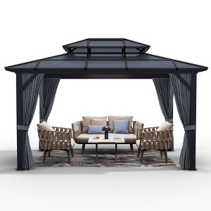 Acekool Hardtop Gazebo for Patio with Netting and Curtains, Polycarbonate Roof Canopy Aluminium Frame Pavilion - 1 of 4