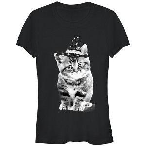 Juniors Womens Lost Gods Halloween Witch Kitten T-Shirt - 1 of 3