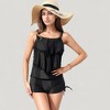 Anna-Kaci Swim Women's Two-Piece Swimsuit Set with Pom Pom Trim Layered Tank Top and Drawstring Swim Shorts - 2 of 4